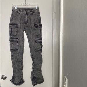 Woman's Black/Grey Cargo Jeans